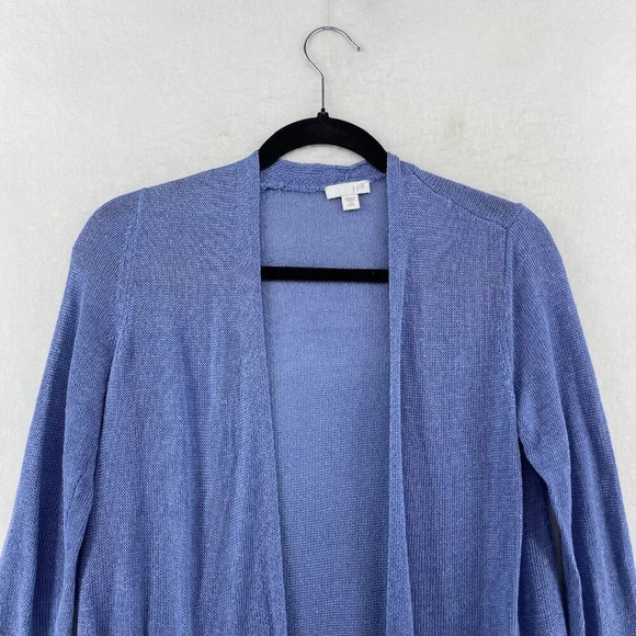 J Jill Cardigan Womens XS Petite Blue Knit Duster Sweater Linen Blend Open Front - Picture 6 of 14